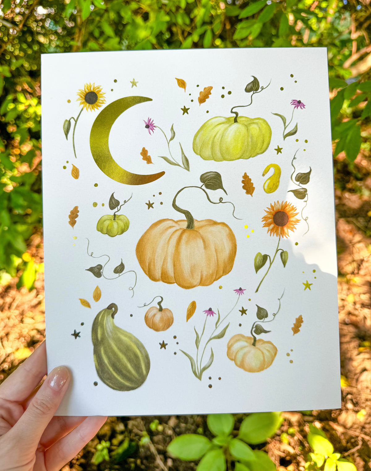 Pumpkin Lovers Art Print with Gold Foil